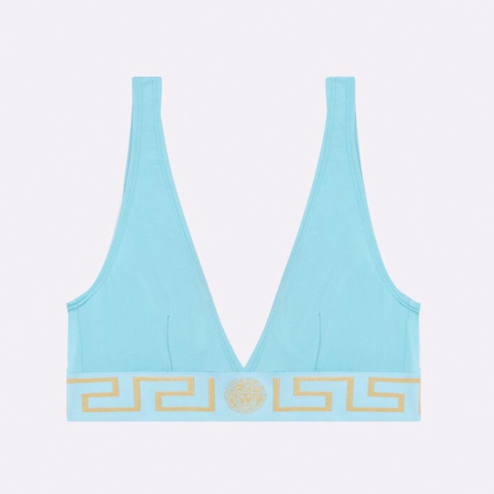 VERSACE GRECA BORDER TRIANGLE BIKINI TOP - Blue